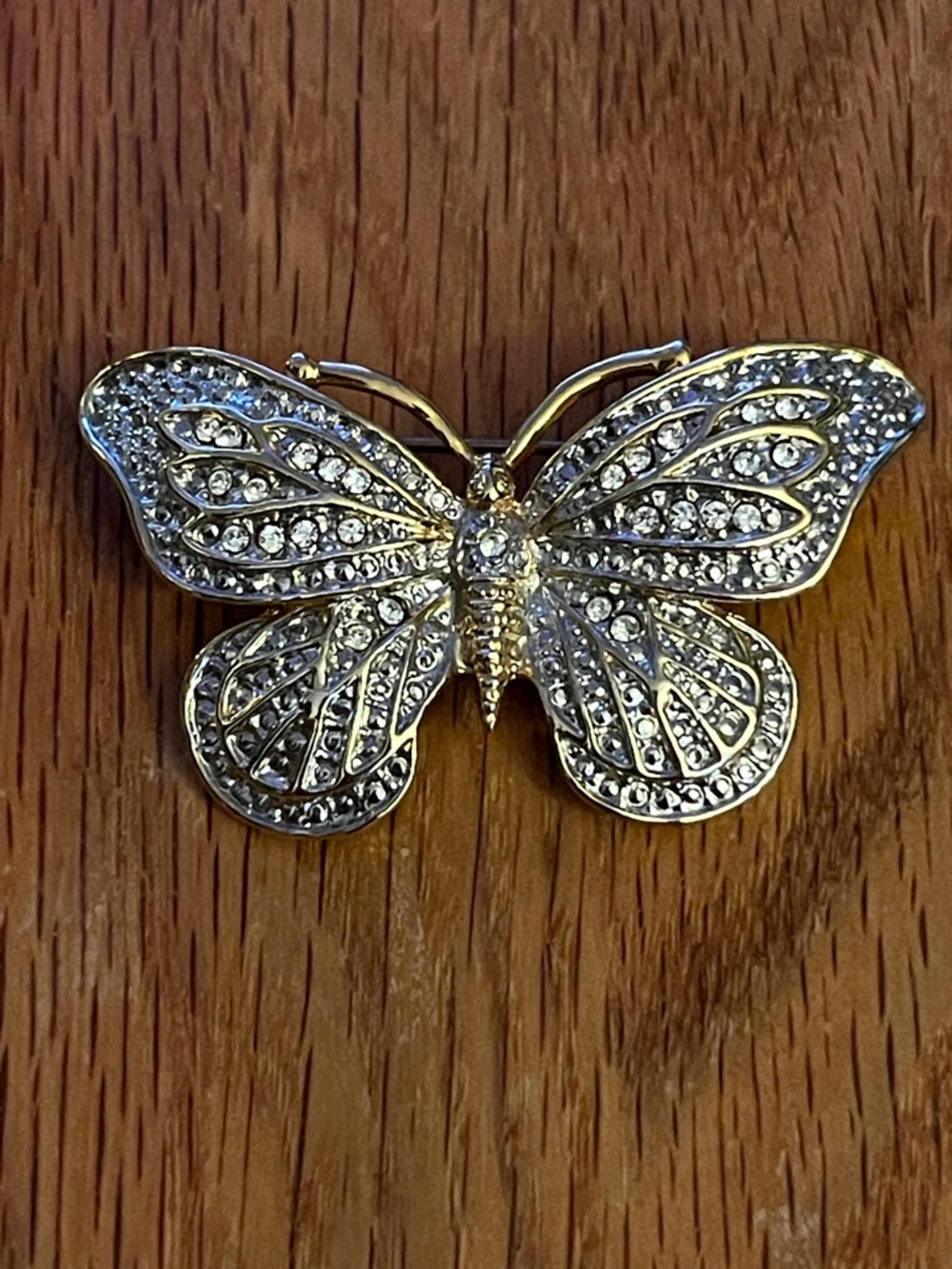 Sparkling Gold-Tone Butterfly Crystal Brooch